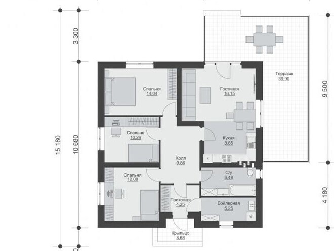 1 ЭТАЖНЫЙ ДОМ С ТЕРРАСОЙ, проект А002