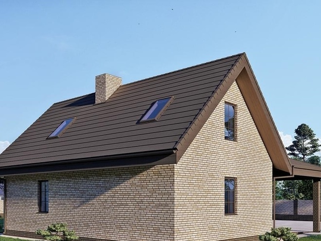 Гостевой дом с мансардой, большим гаражом и навесом на два автомобиля, проект C01