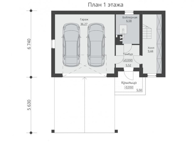 Гостевой дом с мансардой, большим гаражом и навесом на два автомобиля, проект C01