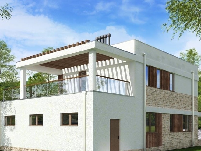 Проект двухэтажного жилого дома с гаражом и террасами, проект C03