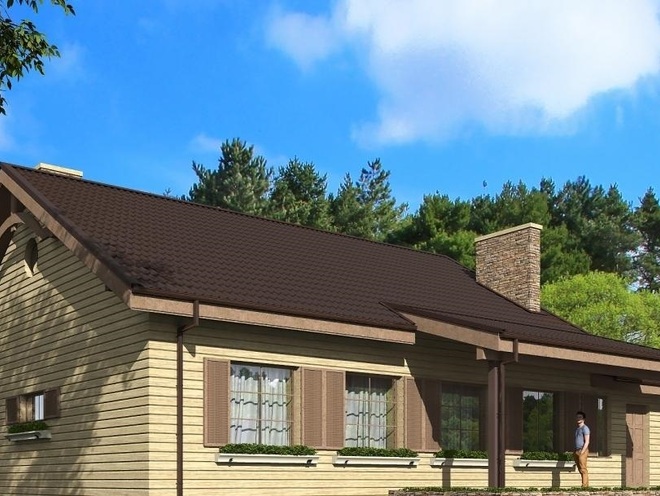 Одноэтажный дом с чердаком, гаражом и терасой, проект C04