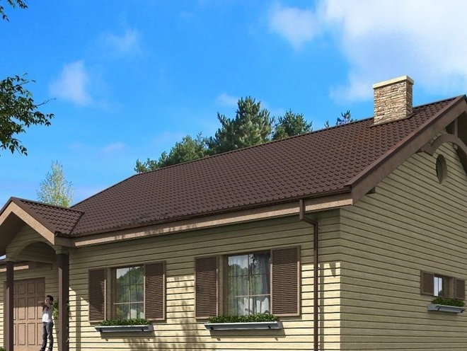 Одноэтажный дом с чердаком, гаражом и терасой, проект C04