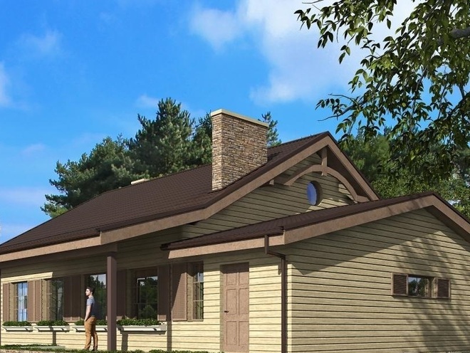 Одноэтажный дом с чердаком, гаражом и терасой, проект C04