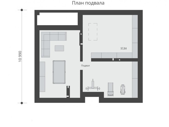 Одноэтажный дом с подвалом и террасой, проект A004