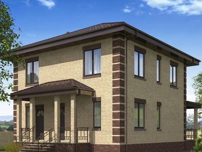 Проект двухэтажного дома с террасами, проект B001