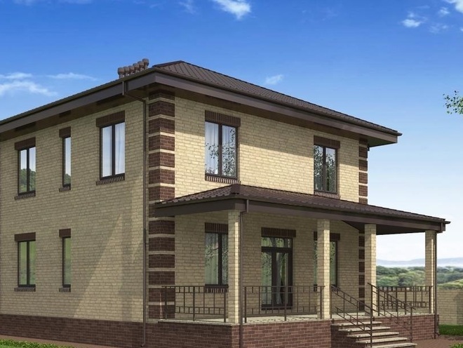 Проект двухэтажного дома с террасами, проект B001