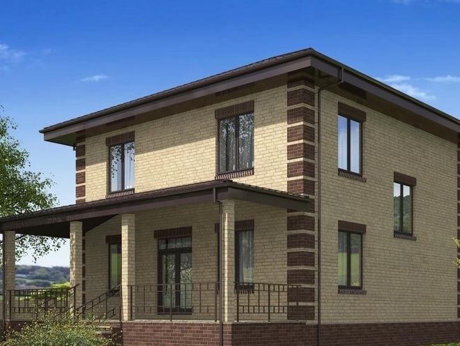 Проект двухэтажного дома с террасами, проект B001