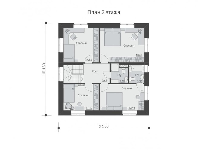 Проект двухэтажного дома с террасами, проект B001