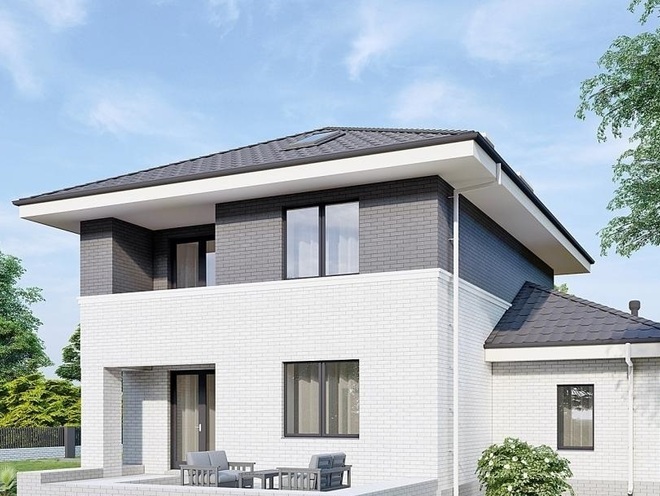 Двухэтажный дом с подвалом, гаражом и четырьмя спальнями, проект B002