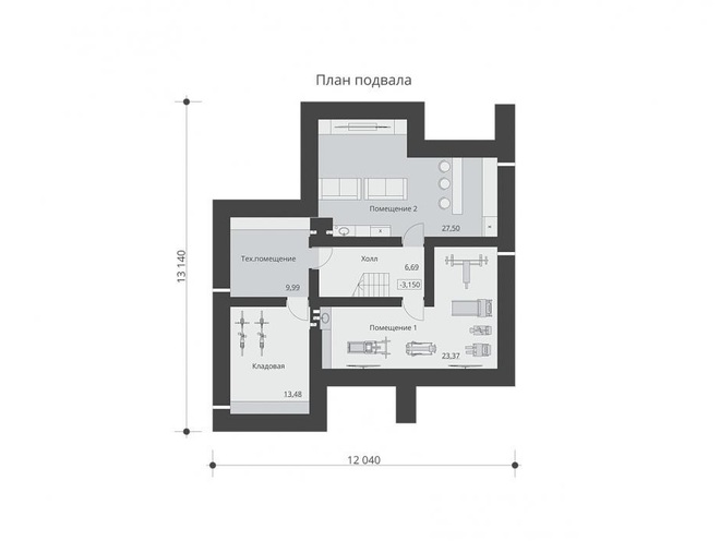 Двухэтажный дом с подвалом, гаражом и четырьмя спальнями, проект B002