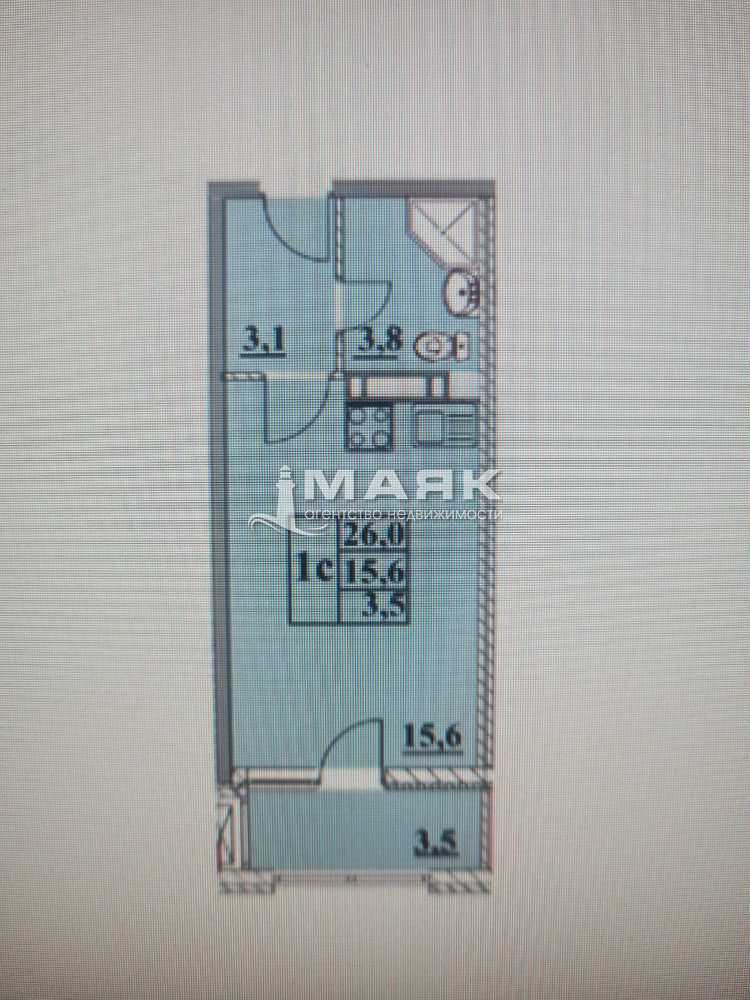 Студия 26 кв.м, 13/14