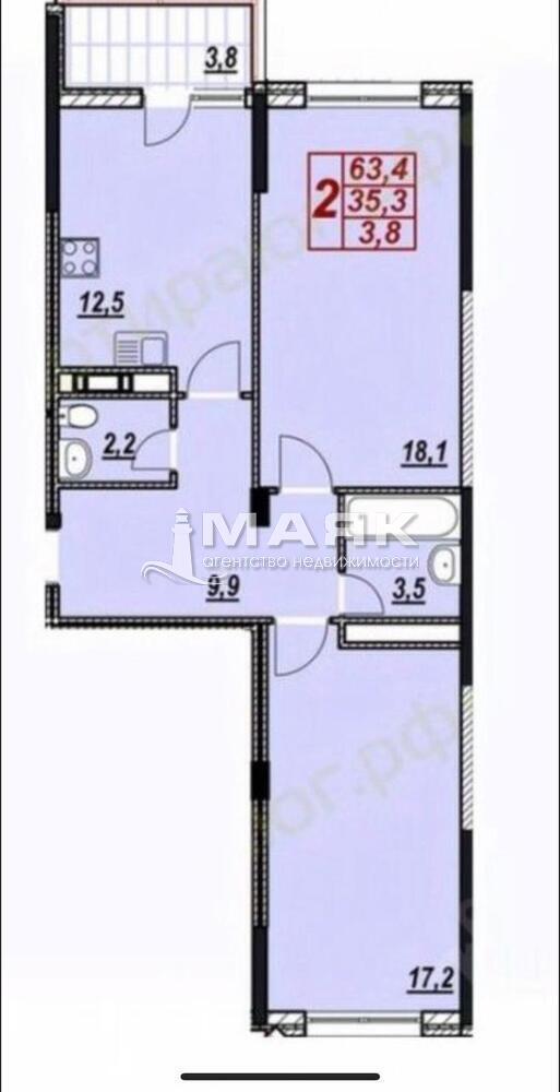 2-к. квартира 67.2 кв.м, 3/13