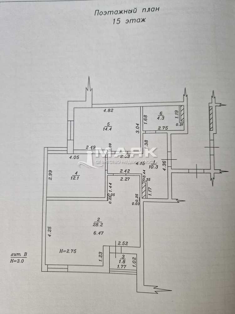 3-к. квартира 69.3 кв.м, 15/19