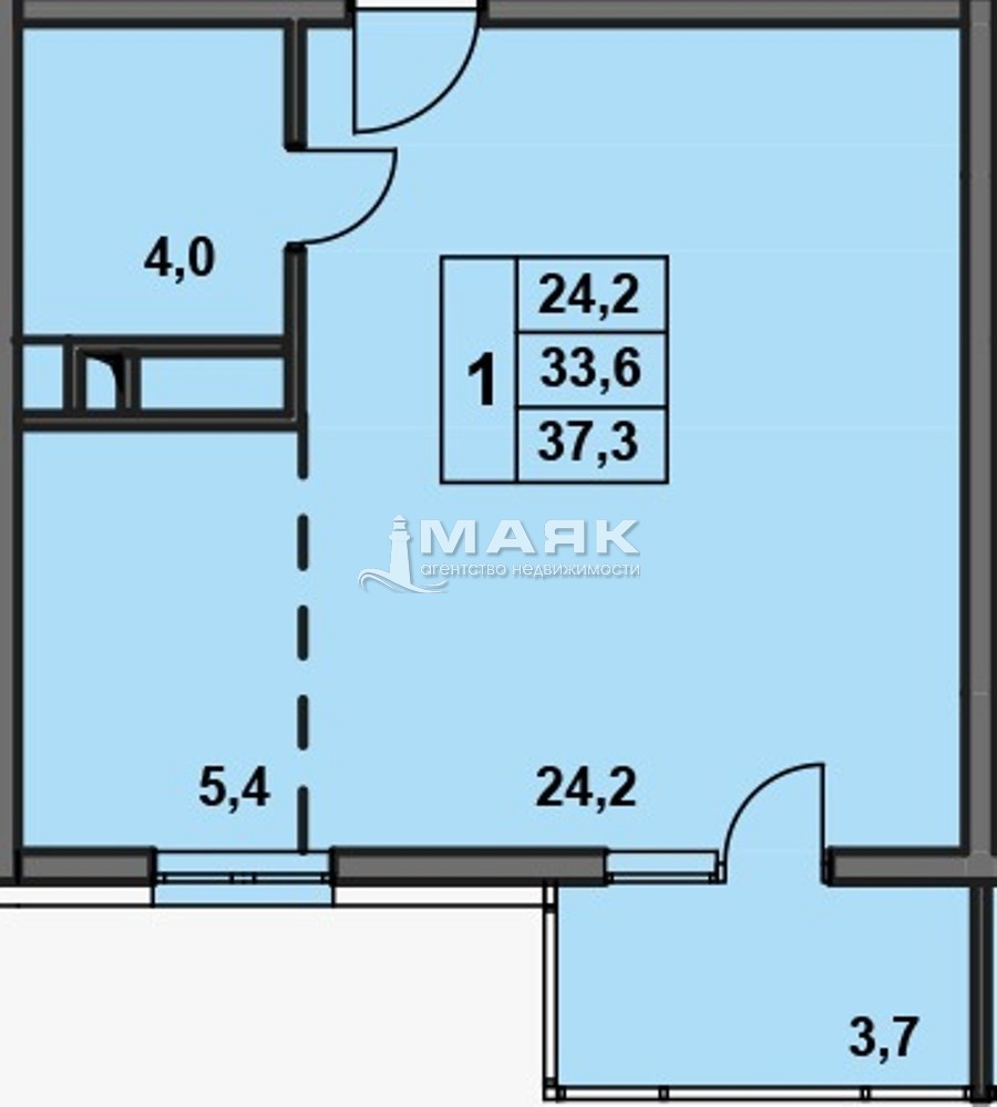 Студия 33.6 кв.м, 1/8