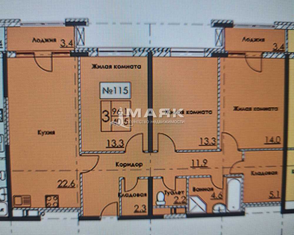 3-к. квартира 96.1 кв.м, 8/14