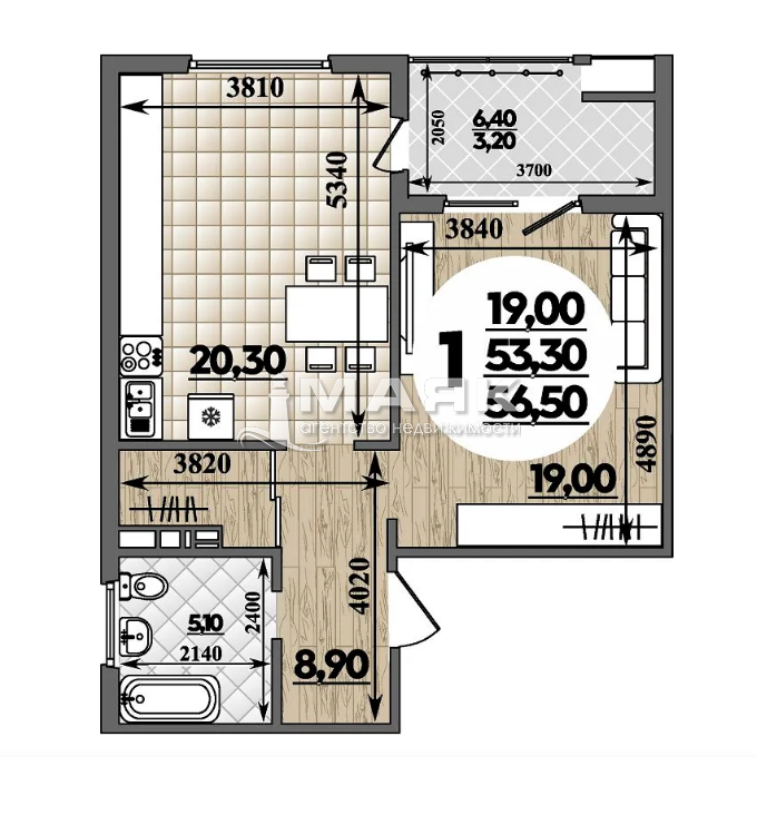 1-к. квартира 56.5 кв.м, 7/16