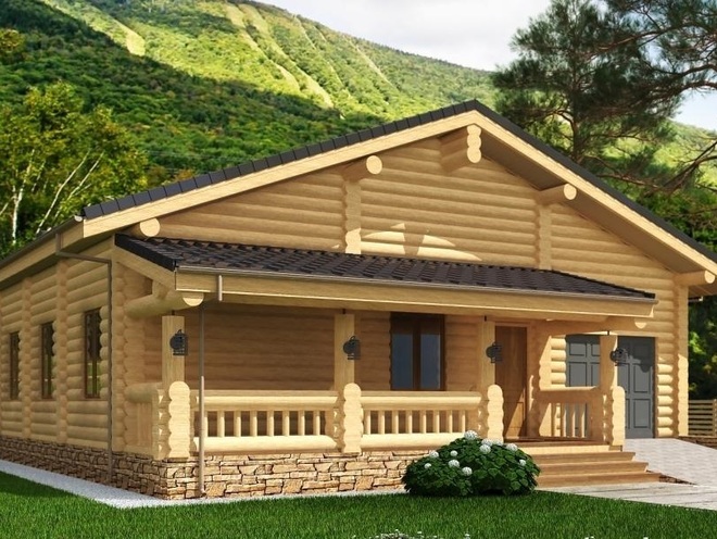 Проект деревянного дома с террасами и гаражом, проект C05