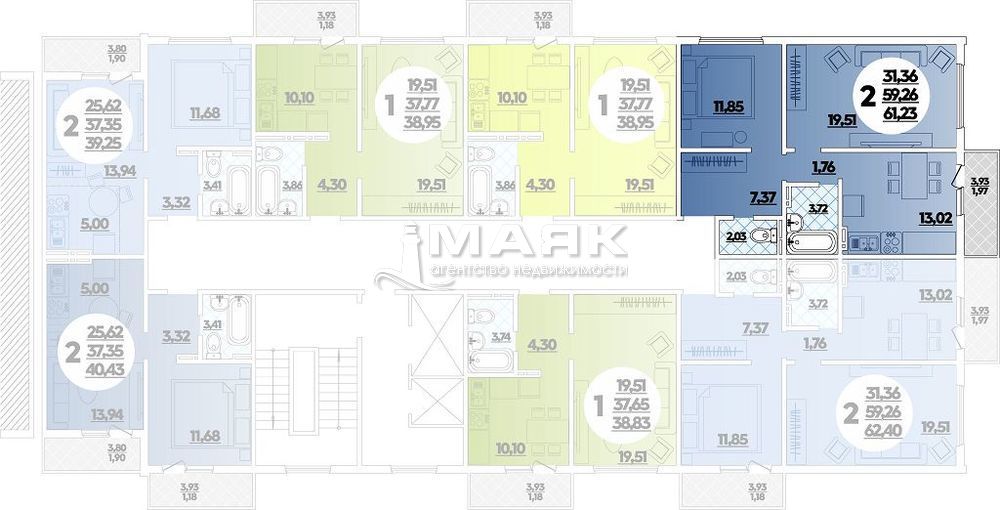2-к. квартира 61 кв.м, 3/16