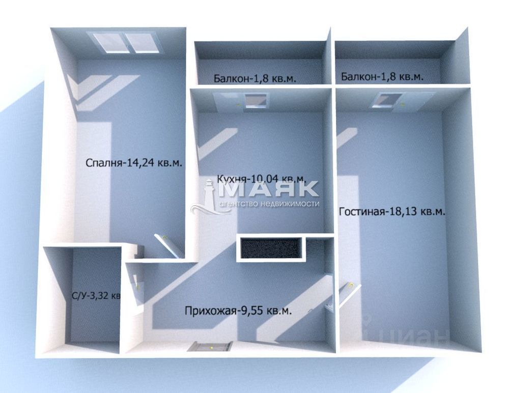 2-к. квартира 56 кв.м, 10/11