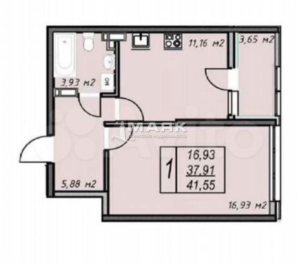 1-к. квартира 45 кв.м, 9/14