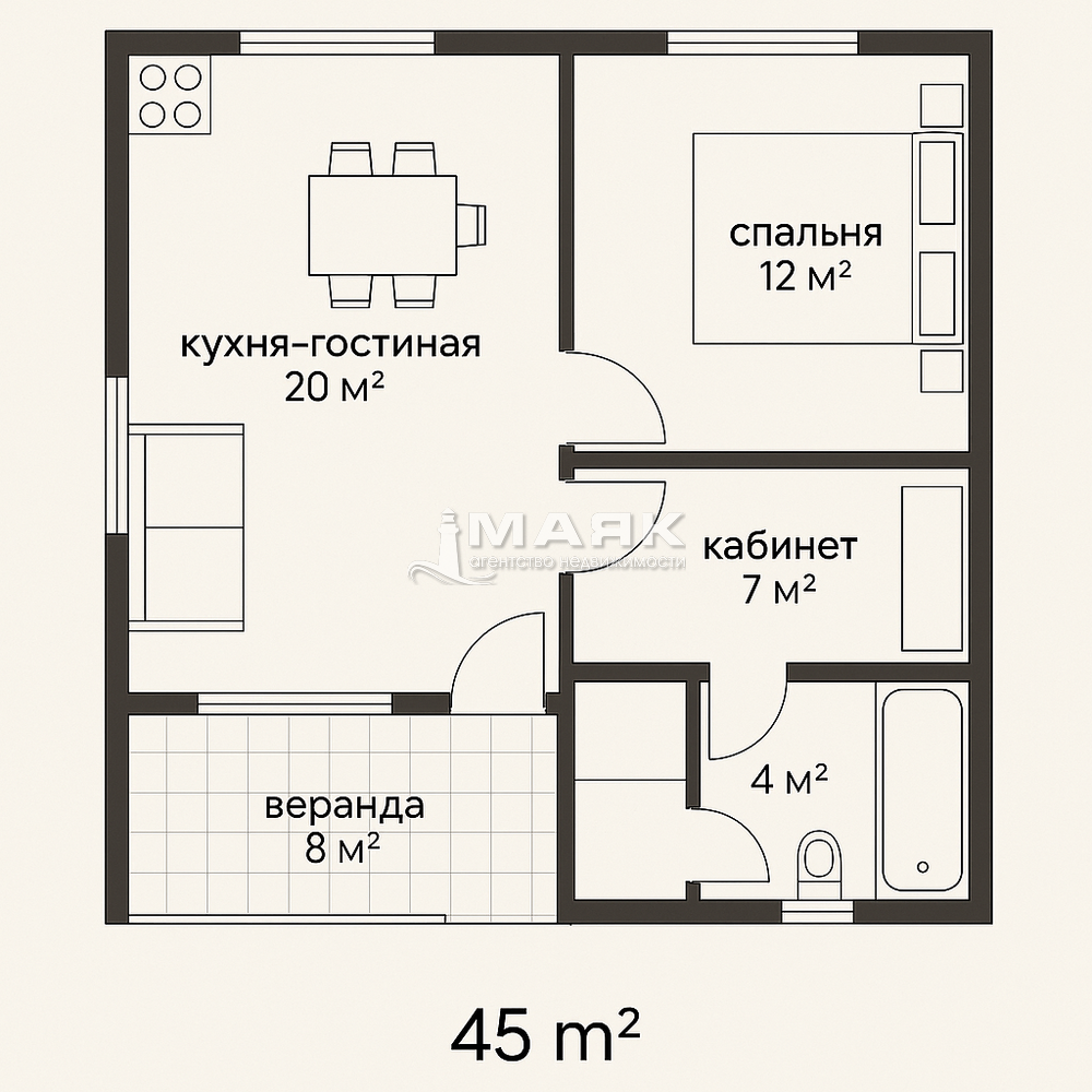 Дом 45 кв.м на участке 8 сот