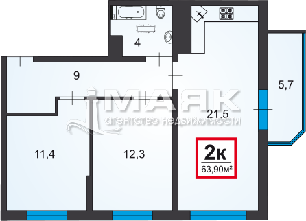 2-к. квартира 64 кв.м, 10/16