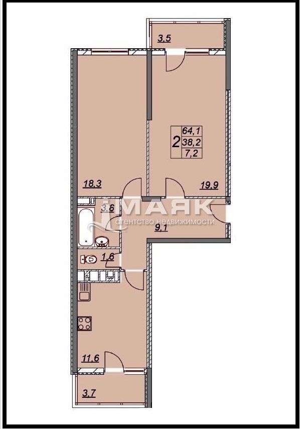 2-к. квартира 70.7 кв.м, 5/12