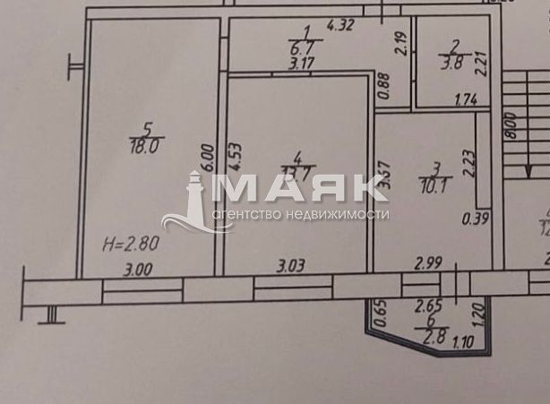 2-к. квартира 55 кв.м, 4/5