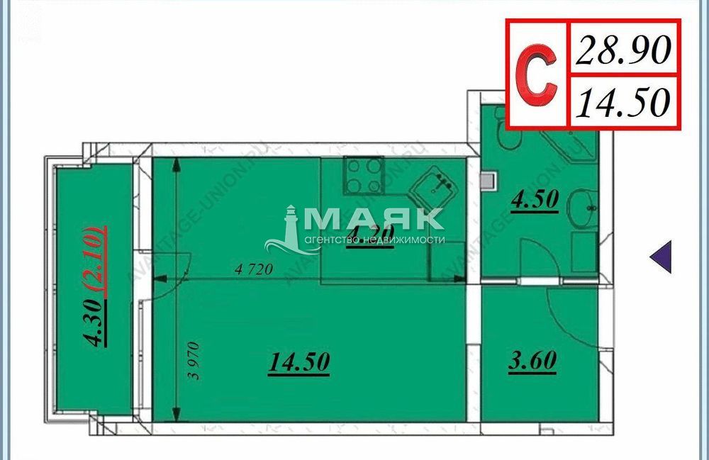 Студия 29 кв.м, 15/20