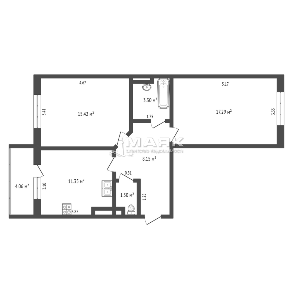 2-к. квартира 56.7 кв.м, 7/13