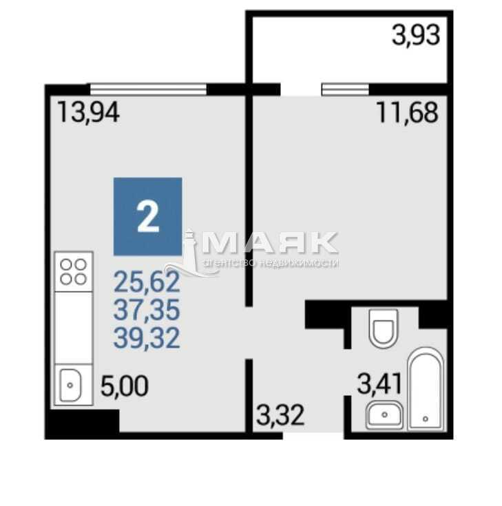 1-к. квартира 40 кв.м, 7/16